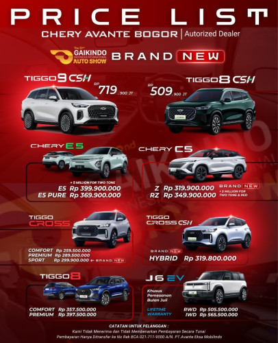 Pricelist Harga Chery cibogor 2025